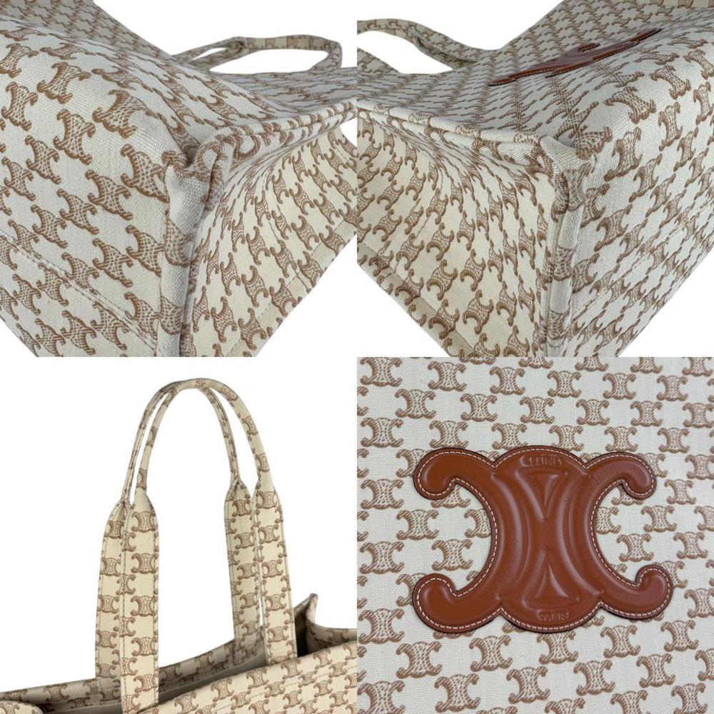 CELINE Tote Bag Shoulder Large Cabatais Canvas Beige Brown Women's z5192 - Picture 4 of 5